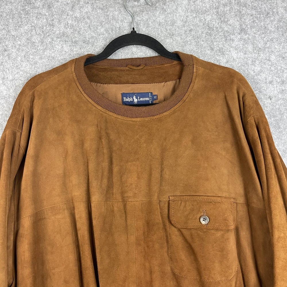 VTG Ralph Lauren Suede Leather Pullover‎ Womens 12 Brown Quiet Luxury 80s 90s - Picture 2 of 16